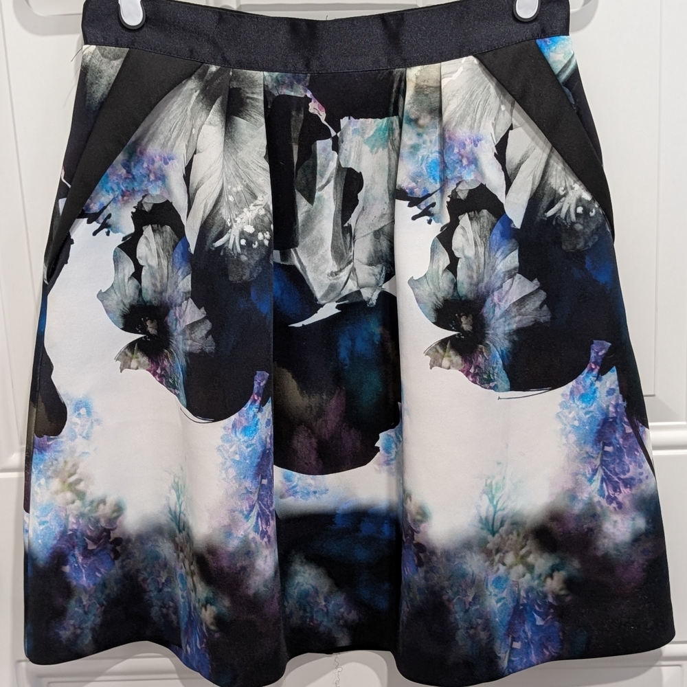 Coast Floral A-Line Skirt - Black and Blue